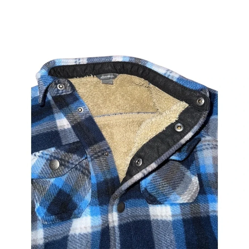 Eddie‎ Bauer Shirt Jacket Kids 4/5 Plaid Sherpa lining shacket cabincore snap